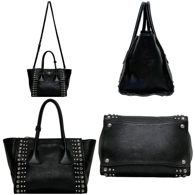 Prada 2-Way Black Nero Leather Glace Calfskin Studs 231 Shoulder Bag — view 2