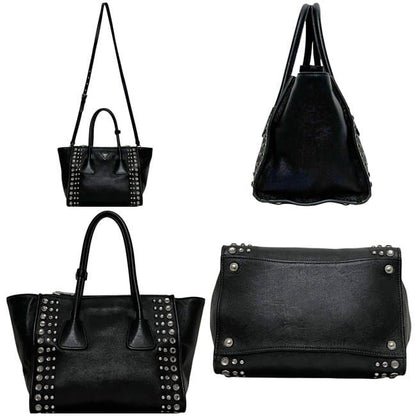 Prada 2-Way Black Nero Leather Glace Calfskin Studs 231 Shoulder Bag — view 2