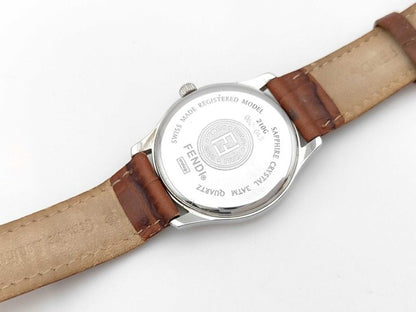 Fendi Watch Olologi Pink Dial Silver Brown Stainless Steel Leather — view 4