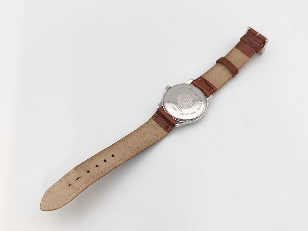 Fendi Watch Olologi Pink Dial Silver Brown Stainless Steel Leather — view 6