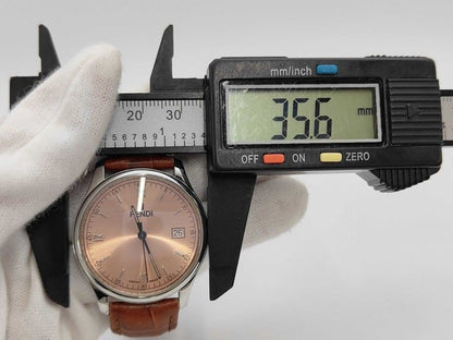 Fendi Watch Olologi Pink Dial Silver Brown Stainless Steel Leather — view 8