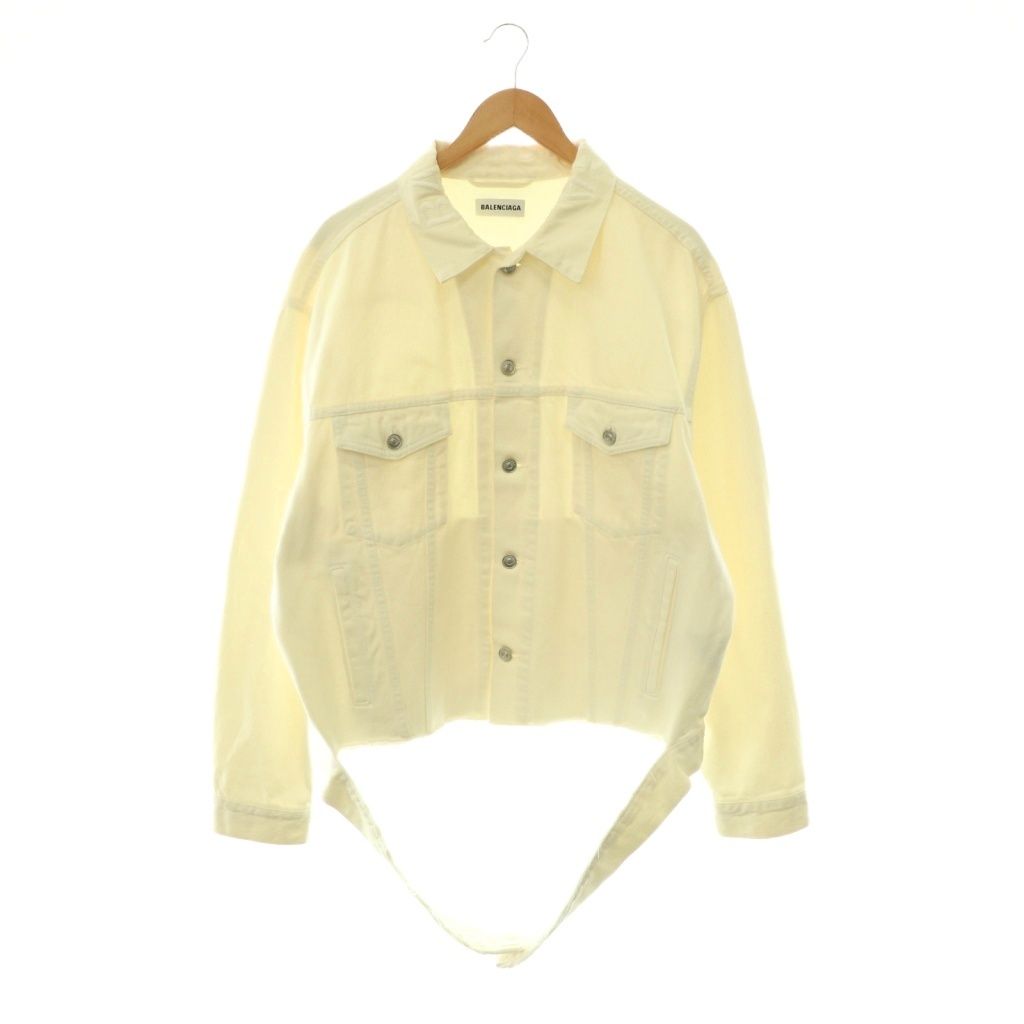 Balenciaga Cut Waistband Denim Jacket Oversize 36 White ES