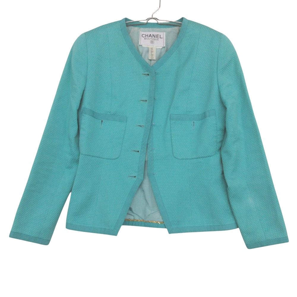 Chanel Suit Vintage All Over Print Jacquard Set Collarless Jacket Tight Skirt Light — view 2