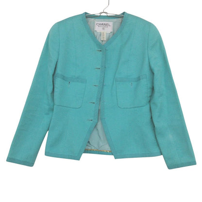 Chanel Suit Vintage All Over Print Jacquard Set Collarless Jacket Tight Skirt Light — view 2