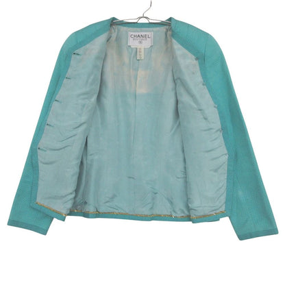 Chanel Suit Vintage All Over Print Jacquard Set Collarless Jacket Tight Skirt Light — view 4