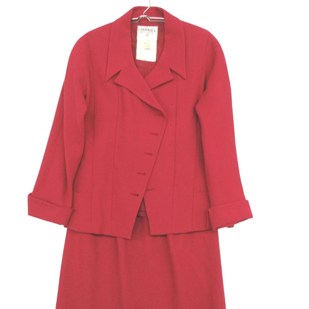 Chanel Suit Vintage Wool Skirt Jacket Set Peak Lapel