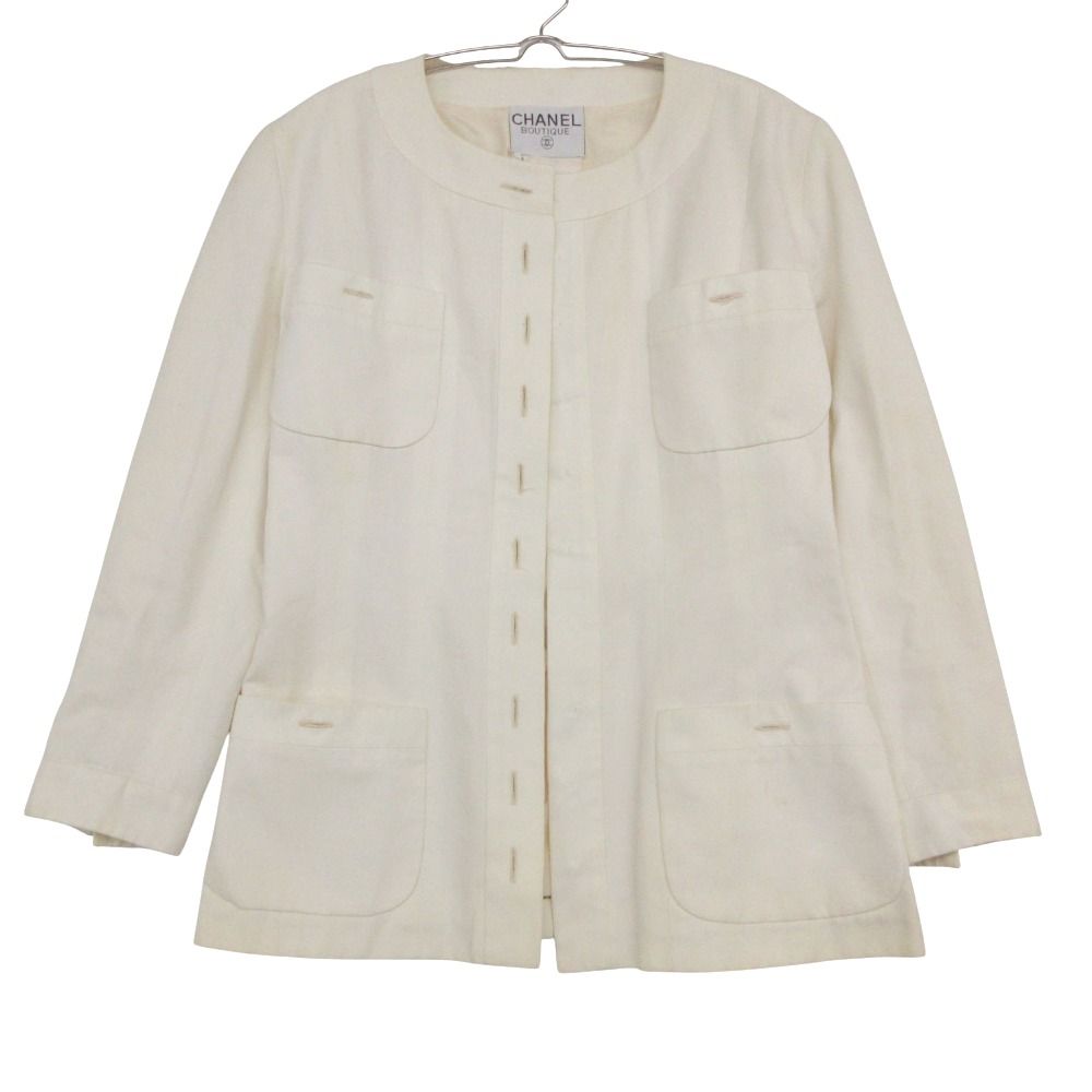 Chanel Suit Vintage Skirt Set Long Jacket CC Logo Lining Off White — view 2