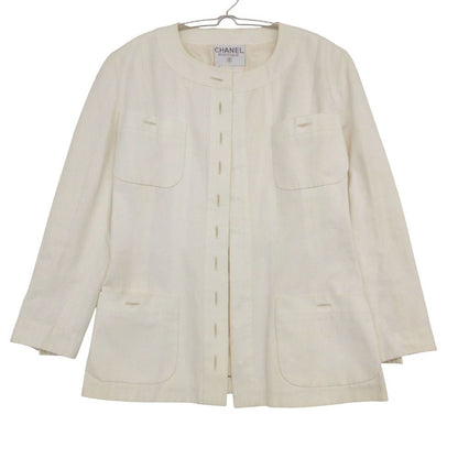Chanel Suit Vintage Skirt Set Long Jacket CC Logo Lining Off White — view 2