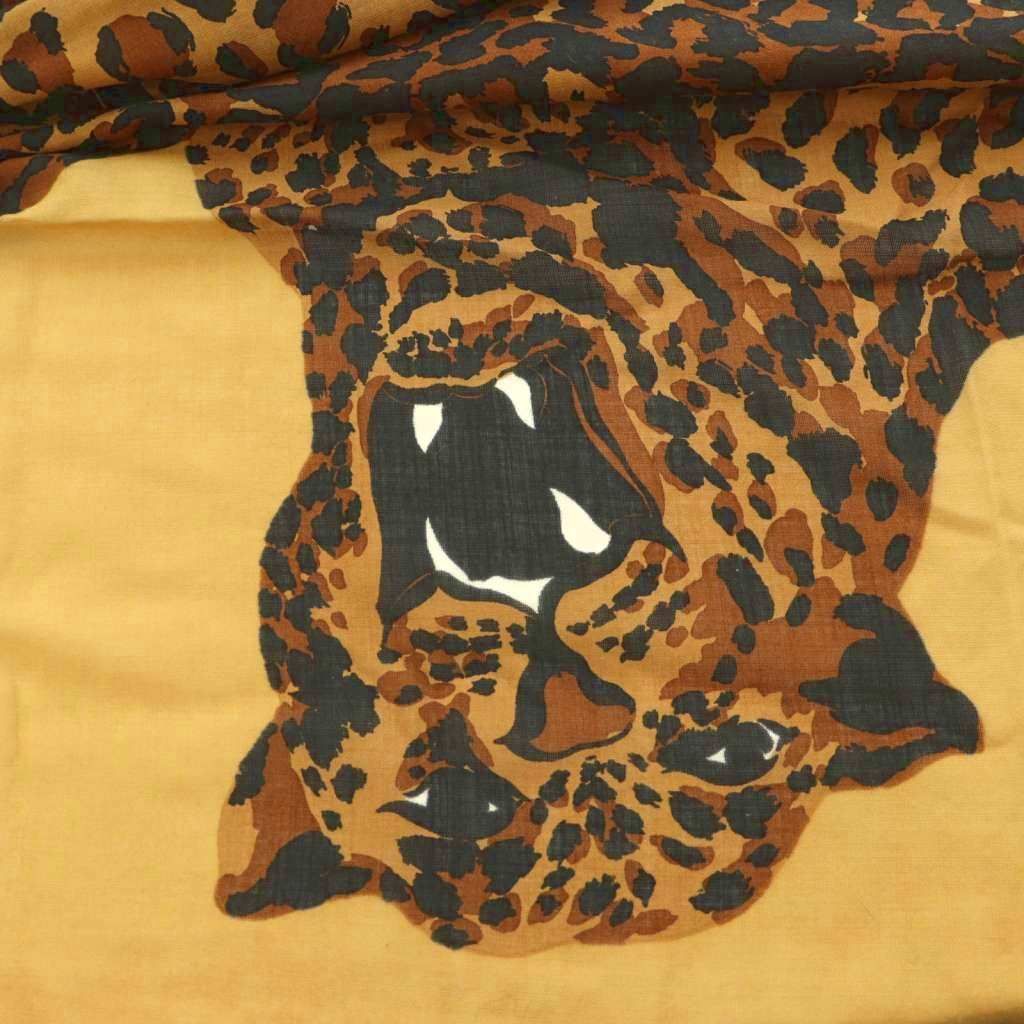 Saint Laurent Shawl Wool Silk Blend Animal Print Brown Scarf — view 6