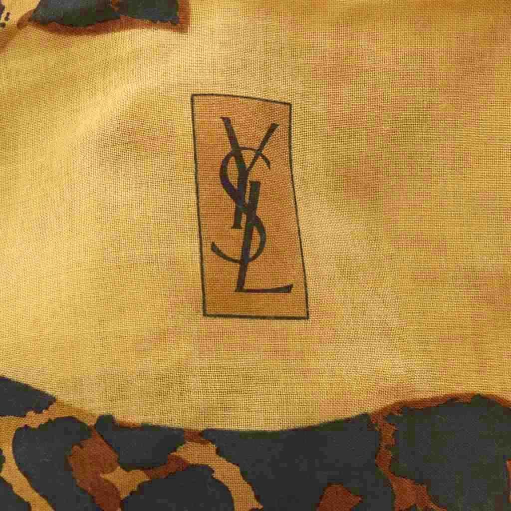 Saint Laurent Shawl Wool Silk Blend Animal Print Brown Scarf — view 7