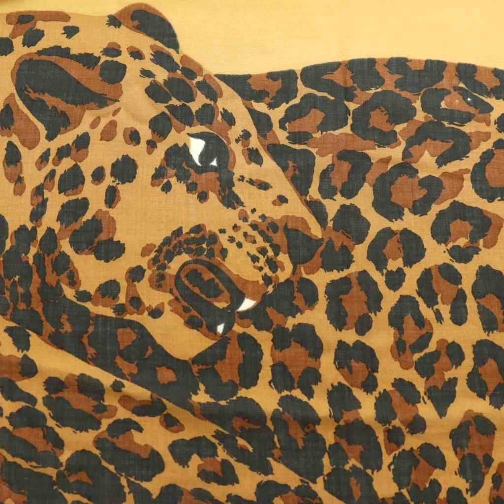 Saint Laurent Shawl Wool Silk Blend Animal Print Brown Scarf — view 5
