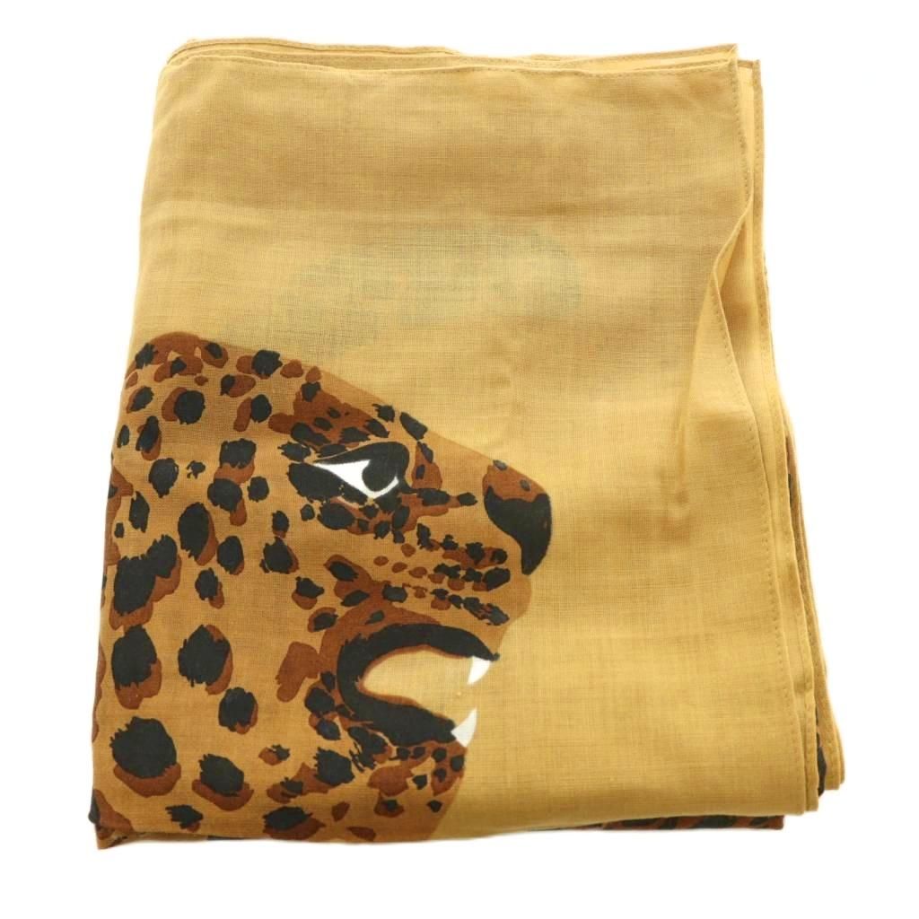 Saint Laurent Shawl Wool Silk Blend Animal Print Brown Scarf — view 2