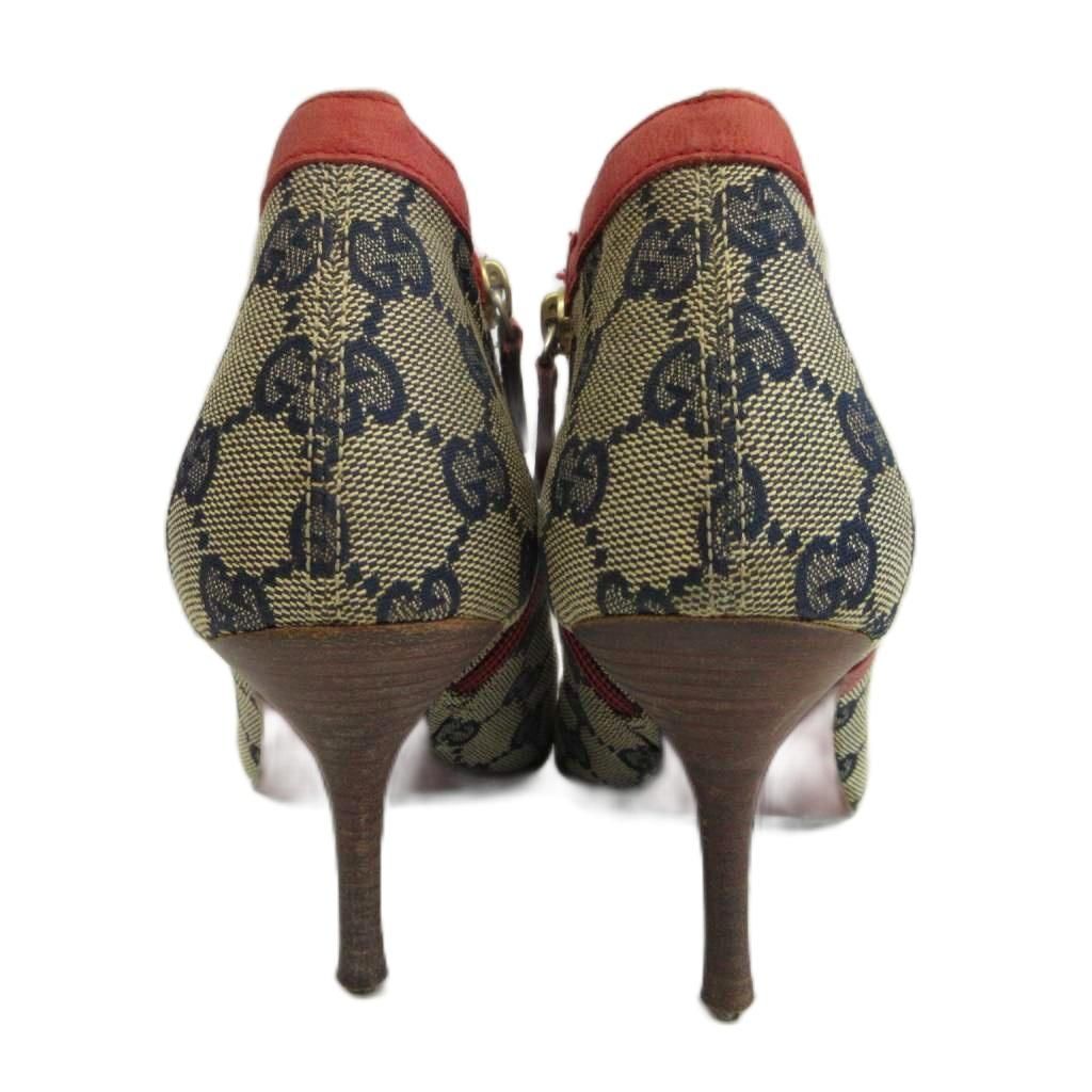 Gucci GG Canvas D Ring Ankle Boots Leather Pointed Toe High Heels All Over — view 5