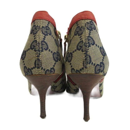 Gucci GG Canvas D Ring Ankle Boots Leather Pointed Toe High Heels All Over — view 5