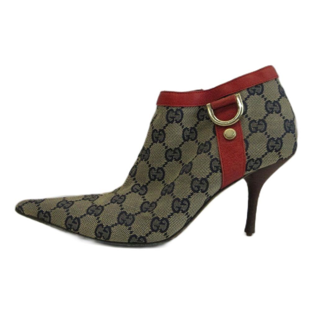 Gucci GG Canvas D Ring Ankle Boots Leather Pointed Toe High Heels All Over — view 2