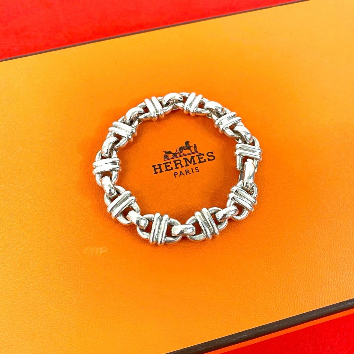 Hermes Vintage Cybele 925 Sterling Silver Chain Bracelet Bangle