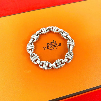 Hermes Vintage Cybele 925 Sterling Silver Chain Bracelet Bangle
