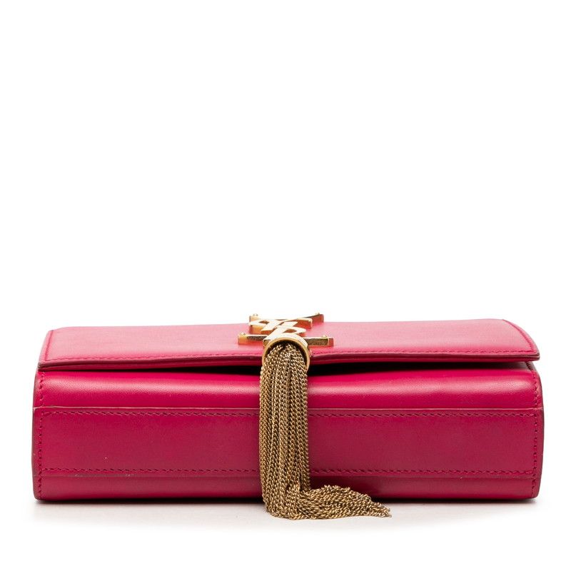 Saint Laurent YSL Monogram Classic Kate Tassel Chain Shoulder Bag Pink Leather — view 3