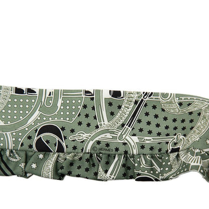 Hermes Twill Ruffle Eperon D'or Bandana Apron Scarf Green White Black Silk — view 4