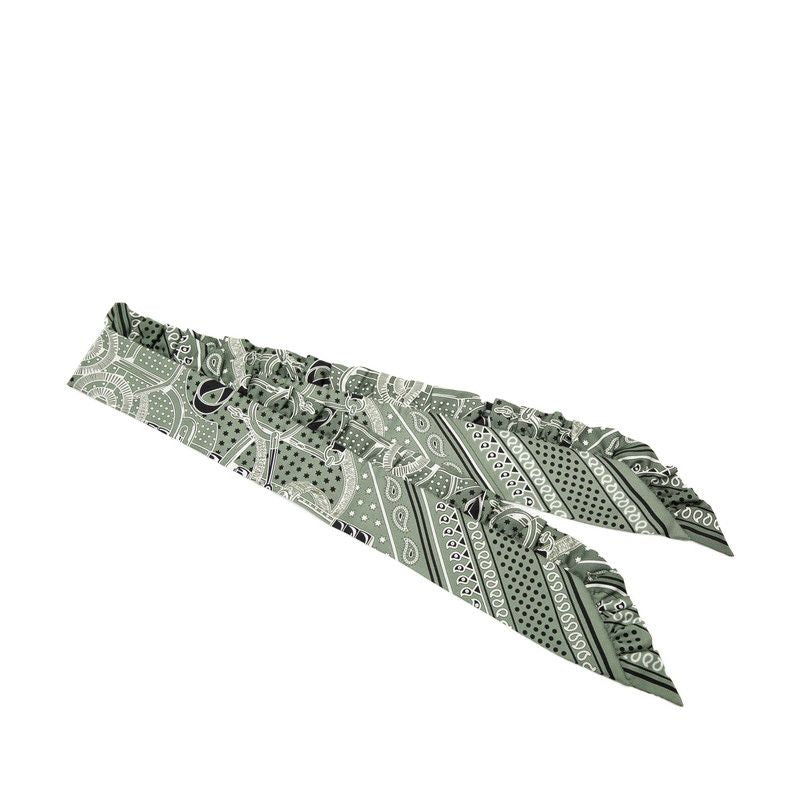 Hermes Twill Ruffle Eperon D'or Bandana Apron Scarf Green White Black Silk — view 2