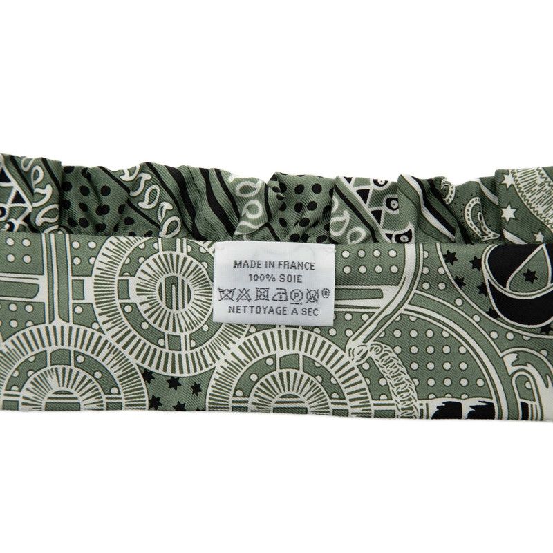 Hermes Twill Ruffle Eperon D'or Bandana Apron Scarf Green White Black Silk — view 5