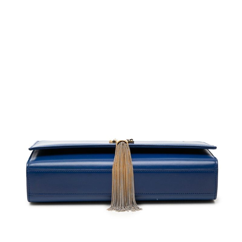 Saint Laurent YSL Monogram Classic Kate Tassel Chain Shoulder Bag Blue Gold — view 3