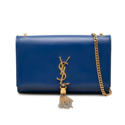 Saint Laurent YSL Monogram Classic Kate Tassel Chain Shoulder Bag Blue Gold