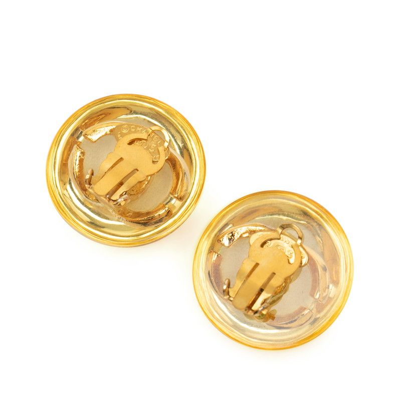 Chanel CC Logo Earrings Gold Clear Resin Plated — view 2