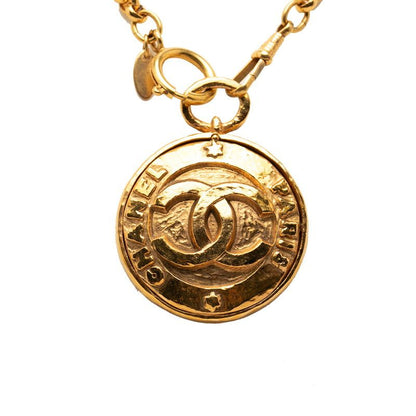 Chanel Vintage CC Logo Mirror Pendant Chain Rogue Gold Plated