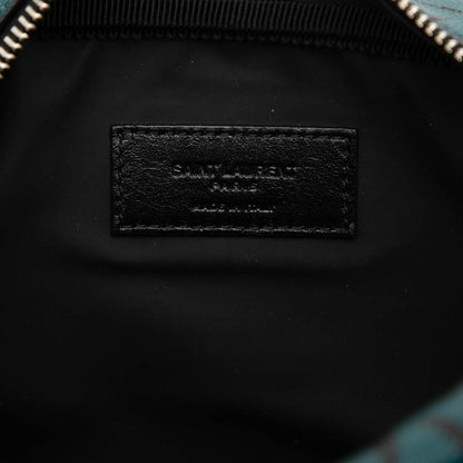 Saint Laurent Logo Botanical Palm Leaf Print Pouch Clutch Green Black Grained — view 5