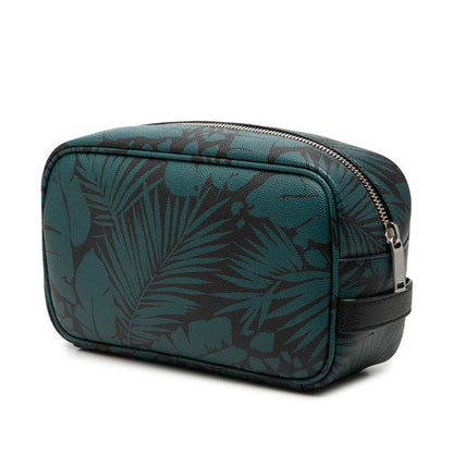Saint Laurent Logo Botanical Palm Leaf Print Pouch Clutch Green Black Grained — view 2