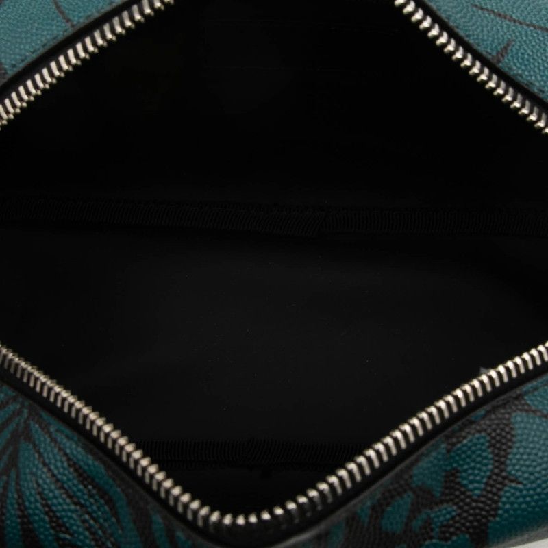 Saint Laurent Logo Botanical Palm Leaf Print Pouch Clutch Green Black Grained — view 4