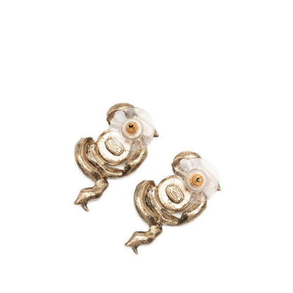 Chanel CC Logo Ribbon Motif Earrings Gold Plated Faux Pearl Rhinestone — view 2