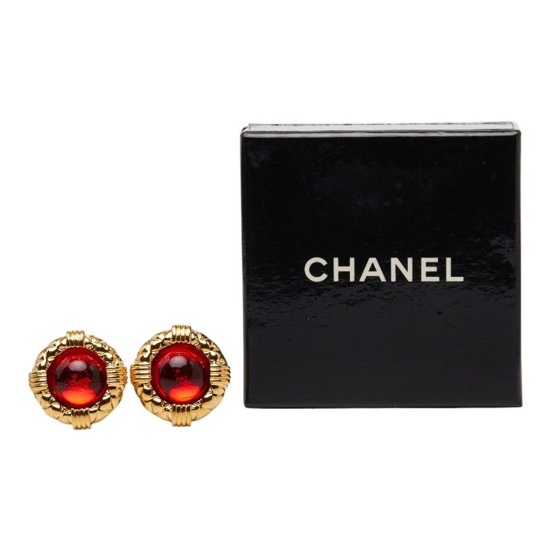 Chanel Gripoix Round Earrings 23 Gold Red Plated — view 6
