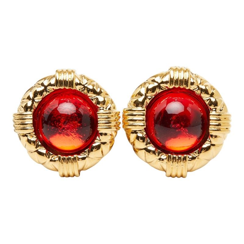 Chanel Gripoix Round Earrings 23 Gold Red Plated — view 2