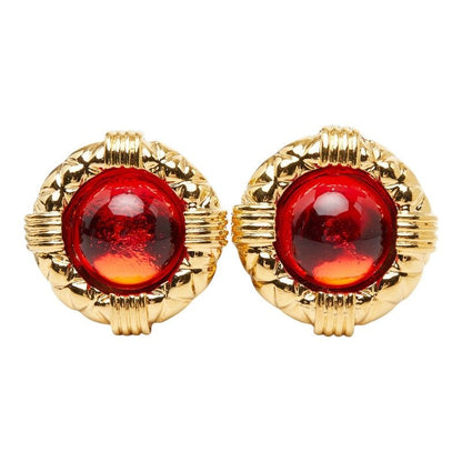 Chanel Gripoix Round Earrings 23 Gold Red Plated — view 2