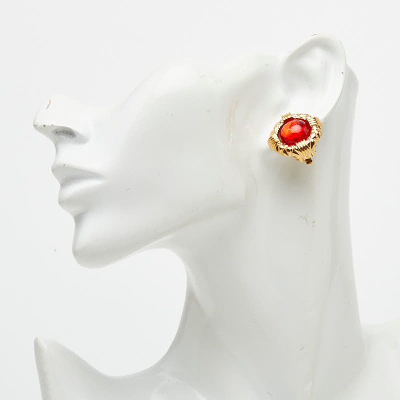 Chanel Gripoix Round Earrings 23 Gold Red Plated — view 5