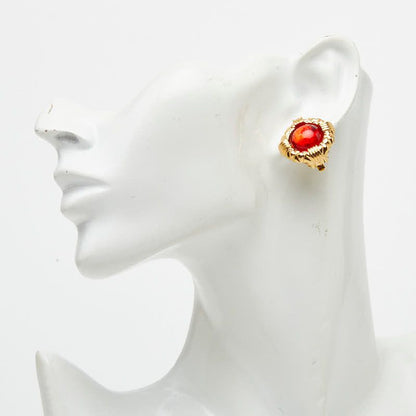 Chanel Gripoix Round Earrings 23 Gold Red Plated — view 5
