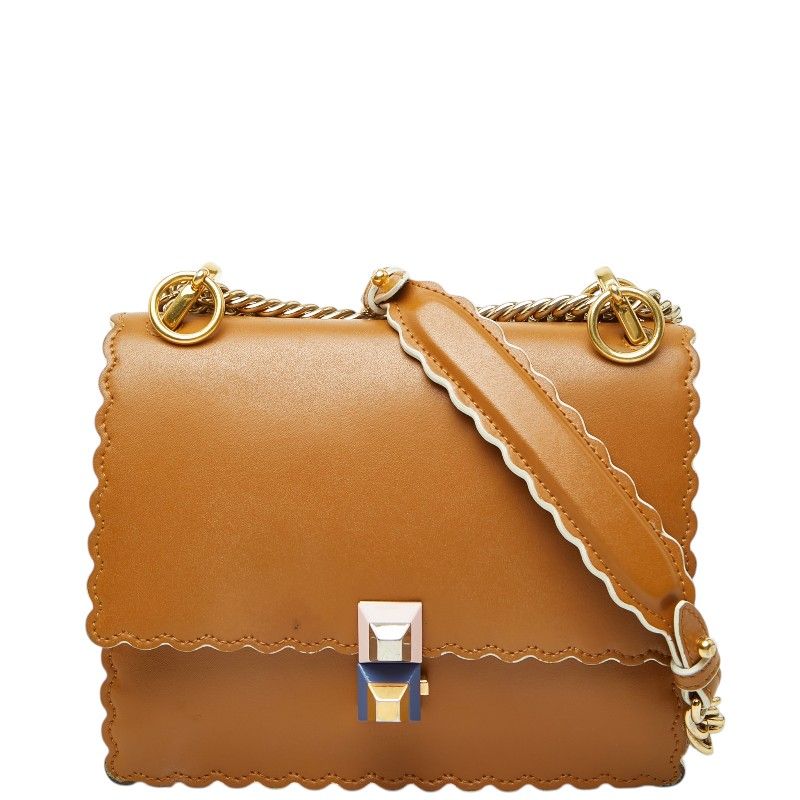 Fendi Canai Mini Chain Shoulder Bag Brown Leather