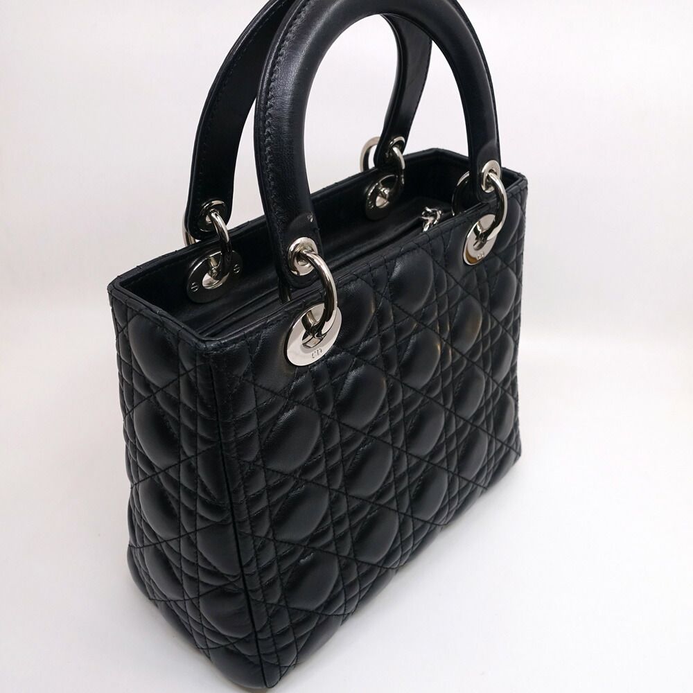 Dior Lady Dior Handbag 2-Way Leather Black Silver — view 2