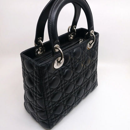 Dior Lady Dior Handbag 2-Way Leather Black Silver — view 2
