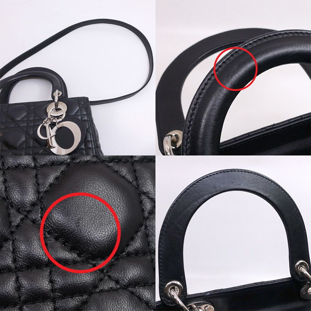 Dior Lady Dior Handbag 2-Way Leather Black Silver — view 7