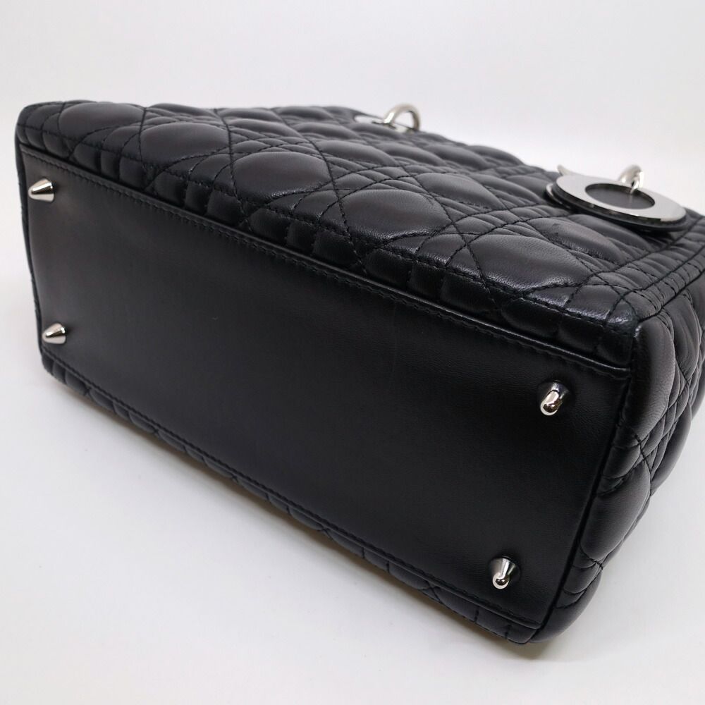 Dior Lady Dior Handbag 2-Way Leather Black Silver — view 4
