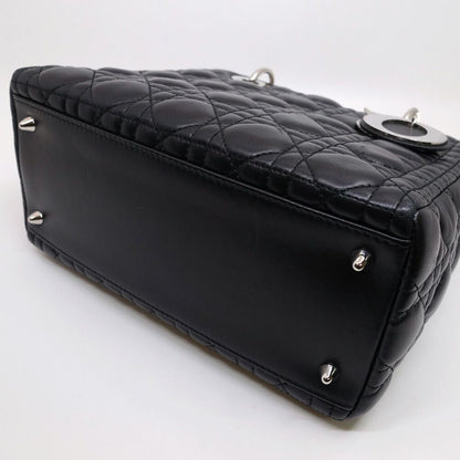 Dior Lady Dior Handbag 2-Way Leather Black Silver — view 4