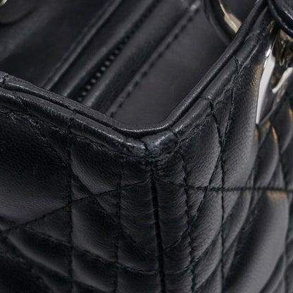 Dior Lady Dior Handbag 2-Way Leather Black Silver — view 8