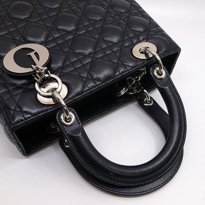 Dior Lady Dior Handbag 2-Way Leather Black Silver — view 3