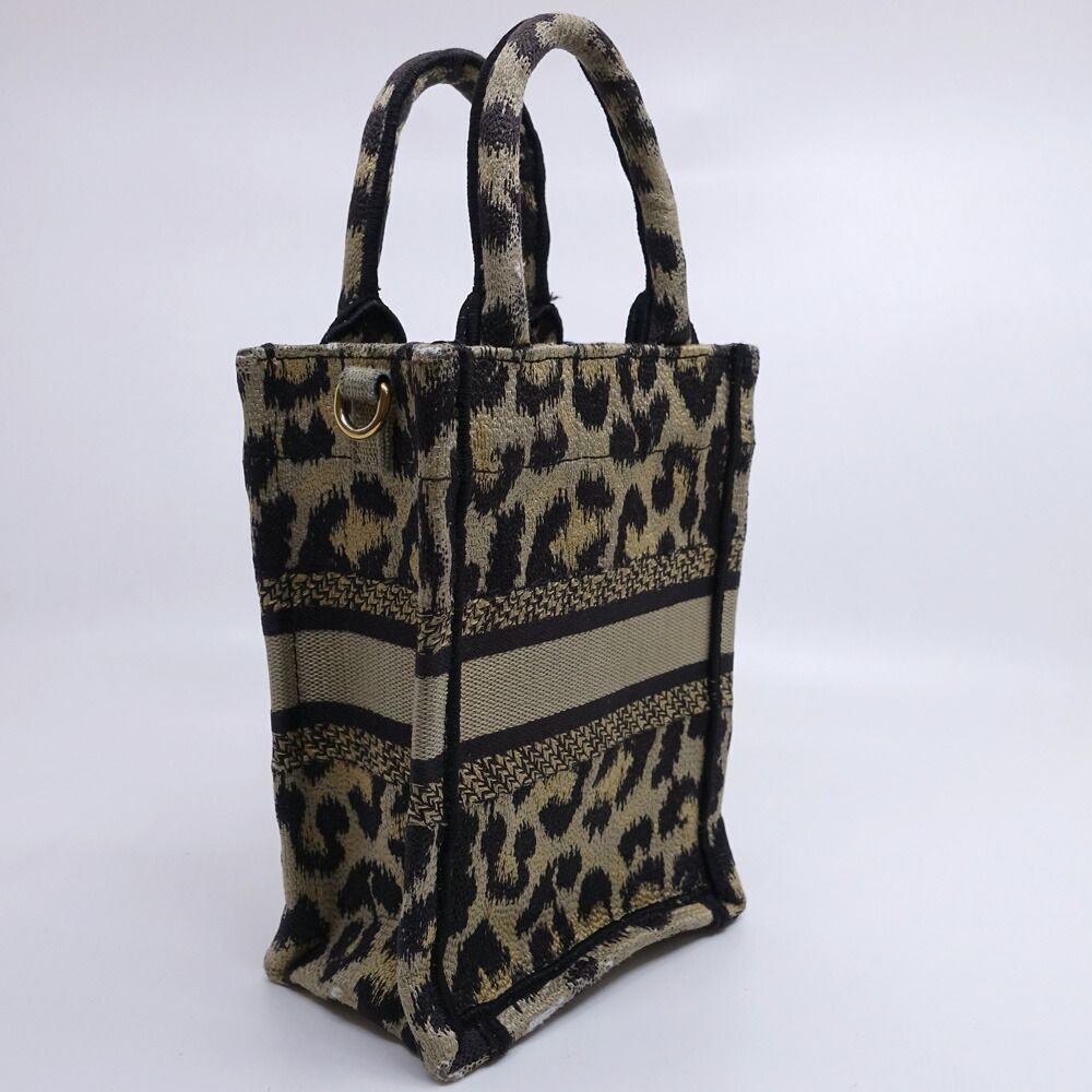 Dior Book Tote Mini Leopard Vertical Handbag 2-Way Gold — view 2