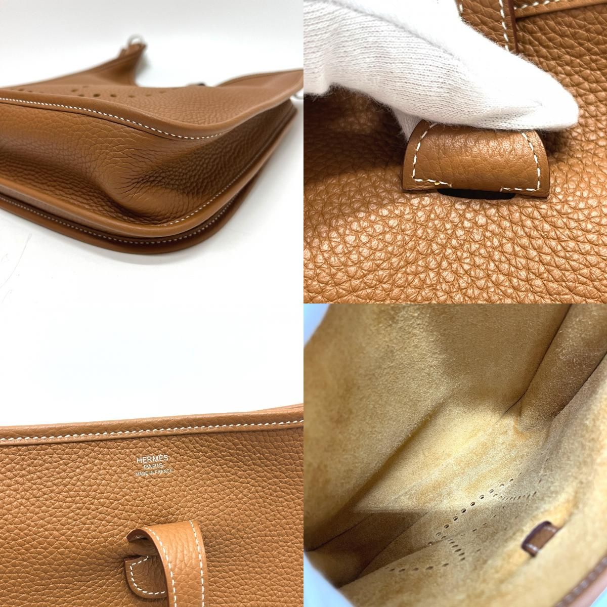 Hermes Shoulder Bag Evelyne Trois Taurillon Clemence Gold — view 7