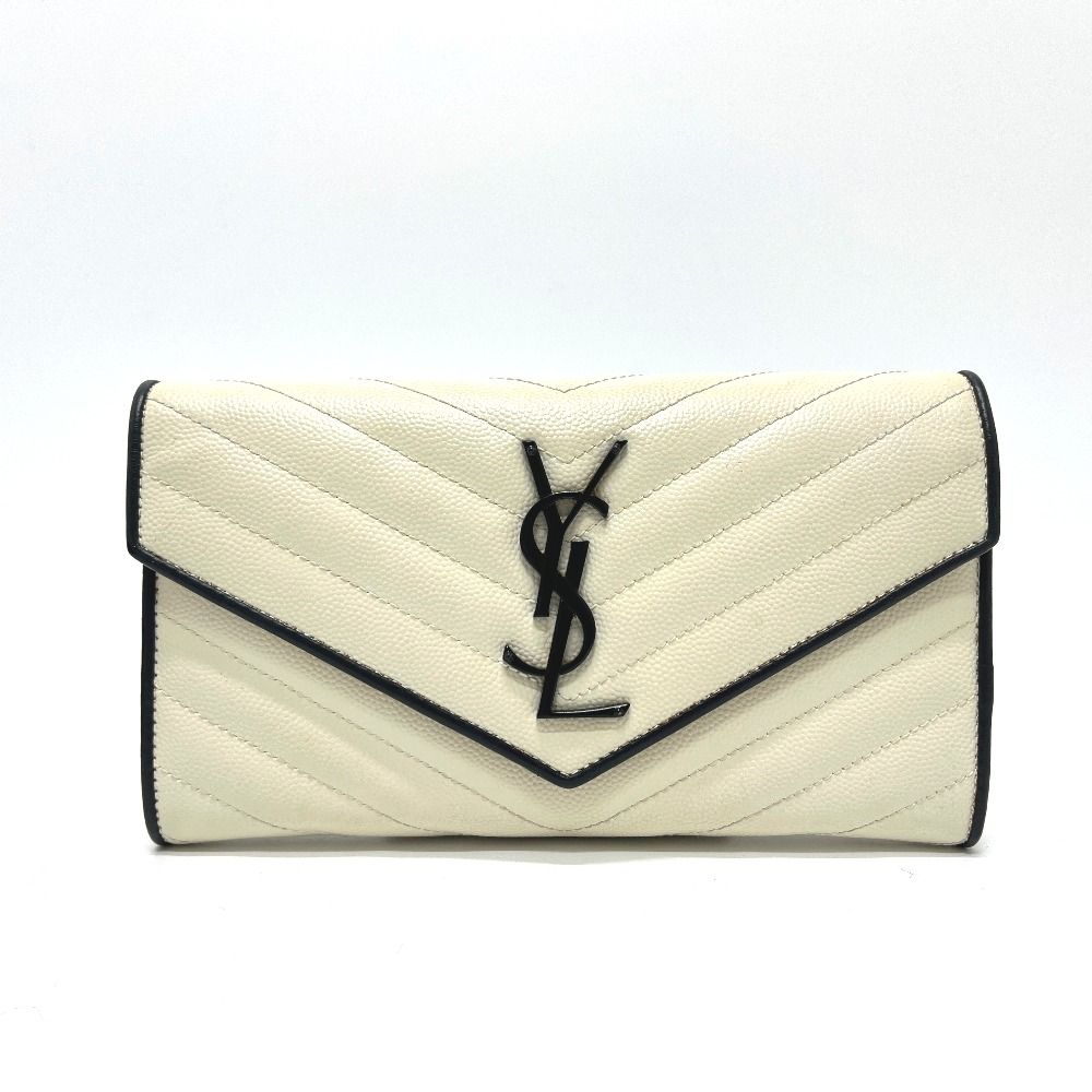 Saint Laurent Paris Wallet Cassandra Chevron Bicolor Leather White