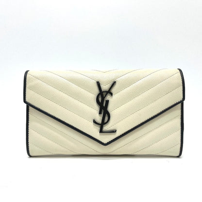 Saint Laurent Paris Wallet Cassandra Chevron Bicolor Leather White